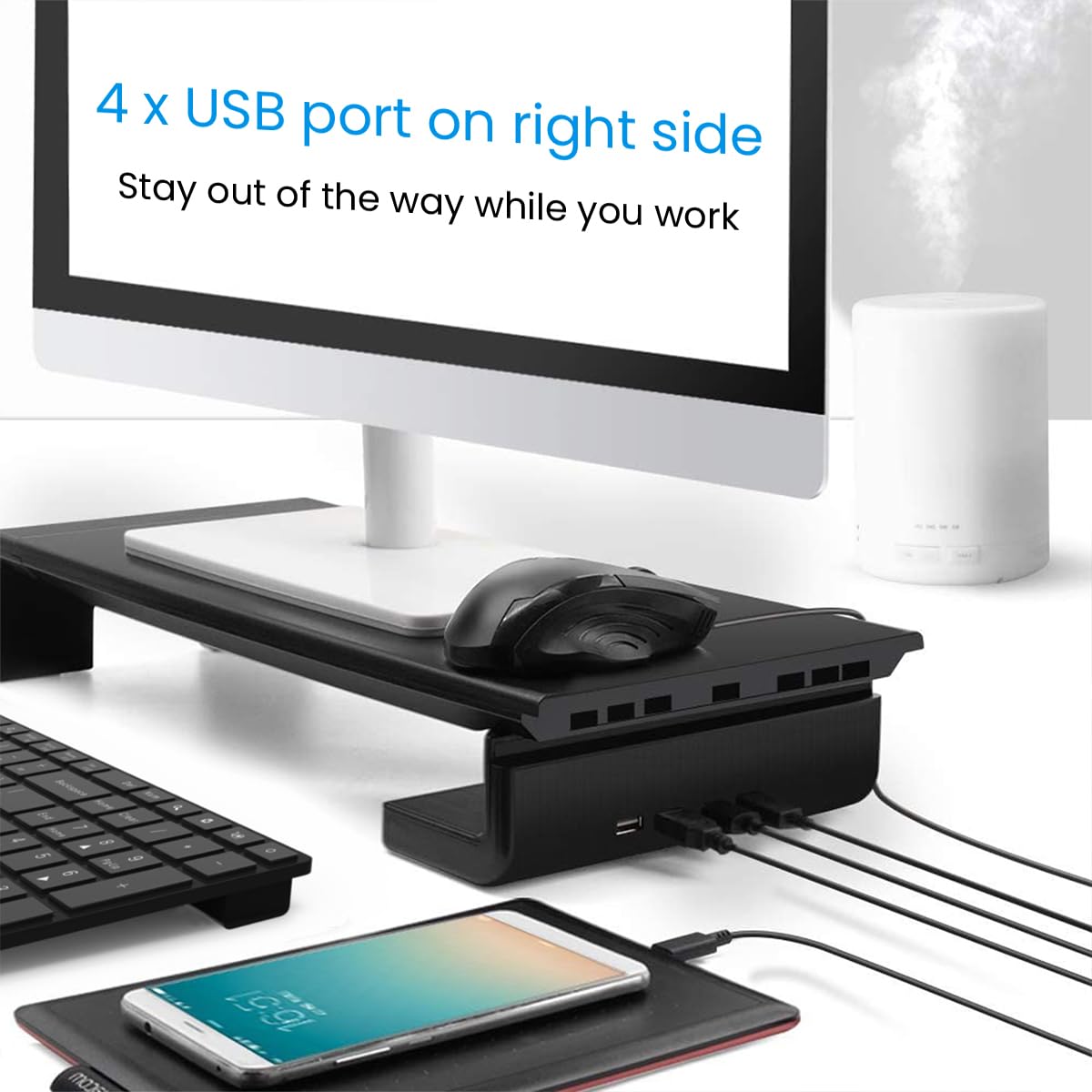 ZORBES Monitor Riser Stand Desk Monitor Riser Stand with 4 USB 2.0 Ports Support Charging Multifunctional Monitor Riser Office Desk Organizer Universal Desk Monitor Riser Stand, 52x20x8cm