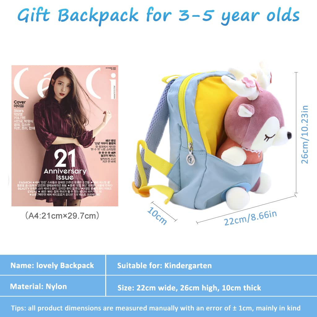 GUSTAVE Plush Bag with Cartoon Elk Stuffed Toy Detachable Cartoon Baby Backpack for Toddler Gift,Kids,Girls & Boys,2 to 3 Years Old Kid 22 by 26cm