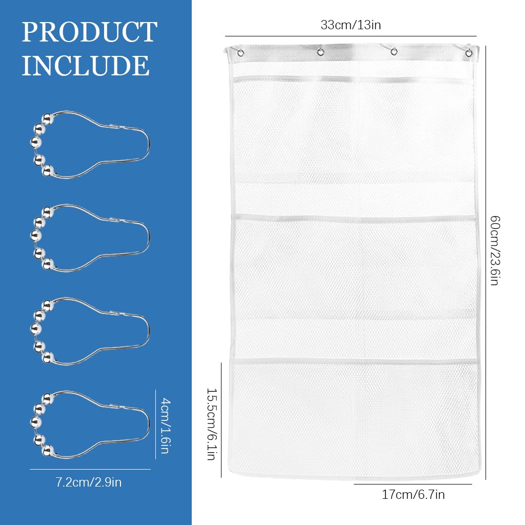HASTHIP Bathroom Organizer Bag 6-Pocket Mesh Hanging Organizer for Shower Curtain Rod Mesh Shower Organizer Bag Quick Dry Mesh Shower Organizer Space Saving Bathroom Organizer Pouch