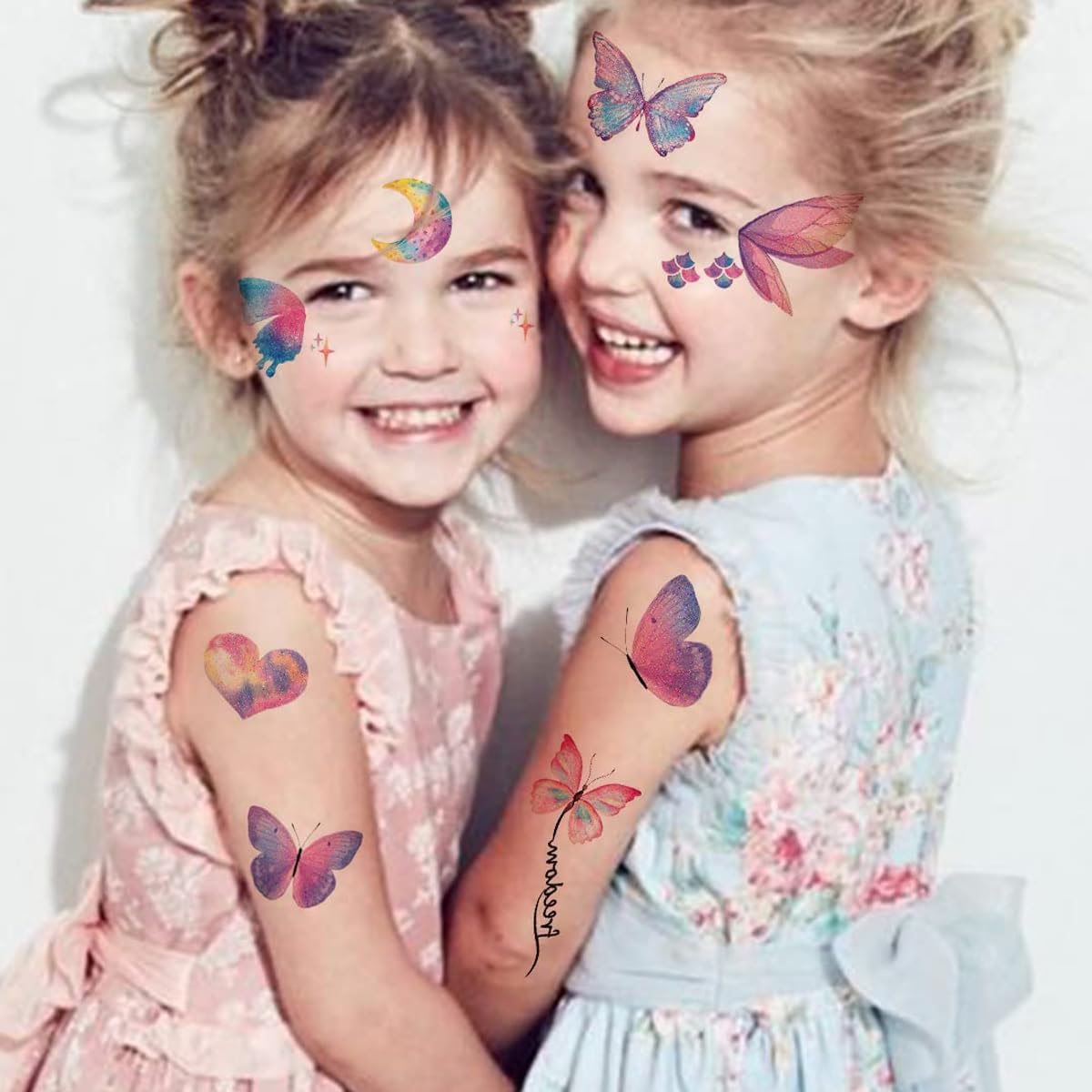 MAYCREATE Temporary Tattoo for Women Girls, Glitter Fake Tattoos Stickers for Face Arm Body, Adult Kids Freckle Tattoo Art for Rave Party Halloween (8 Styles)
