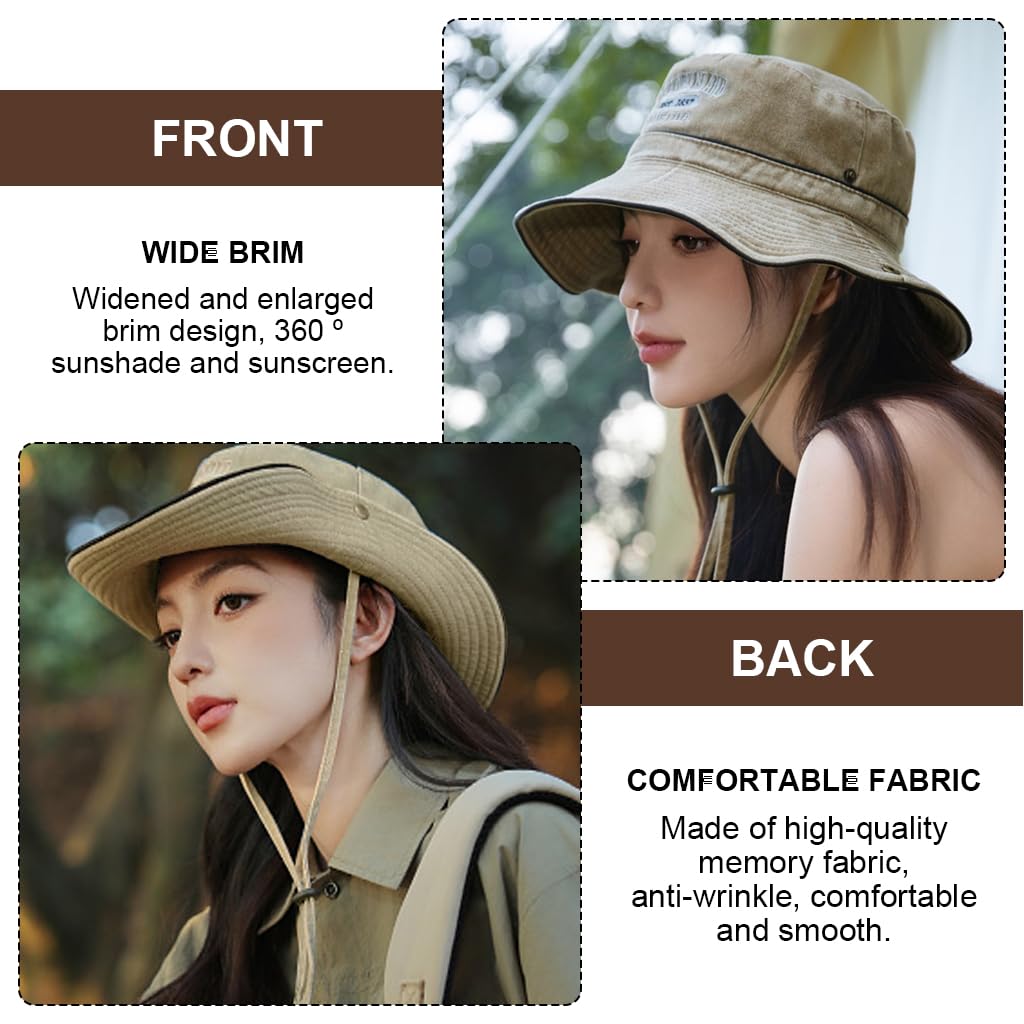 PALAY Bucket Hat for Women Summer Sun Hats for Women Men, Fashion Wide Brim Bucket Hats with Adjustable Windproof Chin Strap, Cotton Women Hat for Hiking, Fishing, Camping Khaki