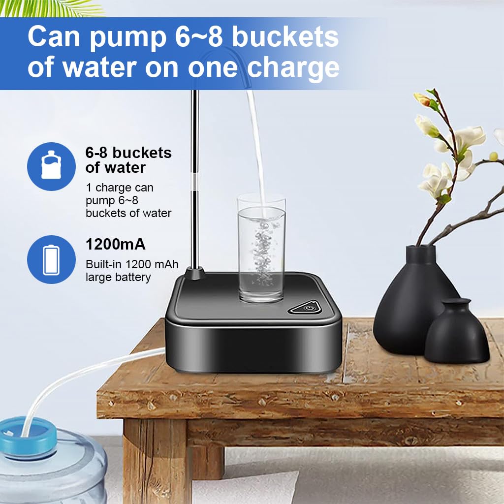HASTHIP Water Dispenser for 20 Litre Bottle, Electric Water Bottle Dispenser Water Can Dispenser for 5 Gallon Desktop Water Bottle Pump with Tray, Rechargeable Water Pump Dispenser for Camping Kitchen Office