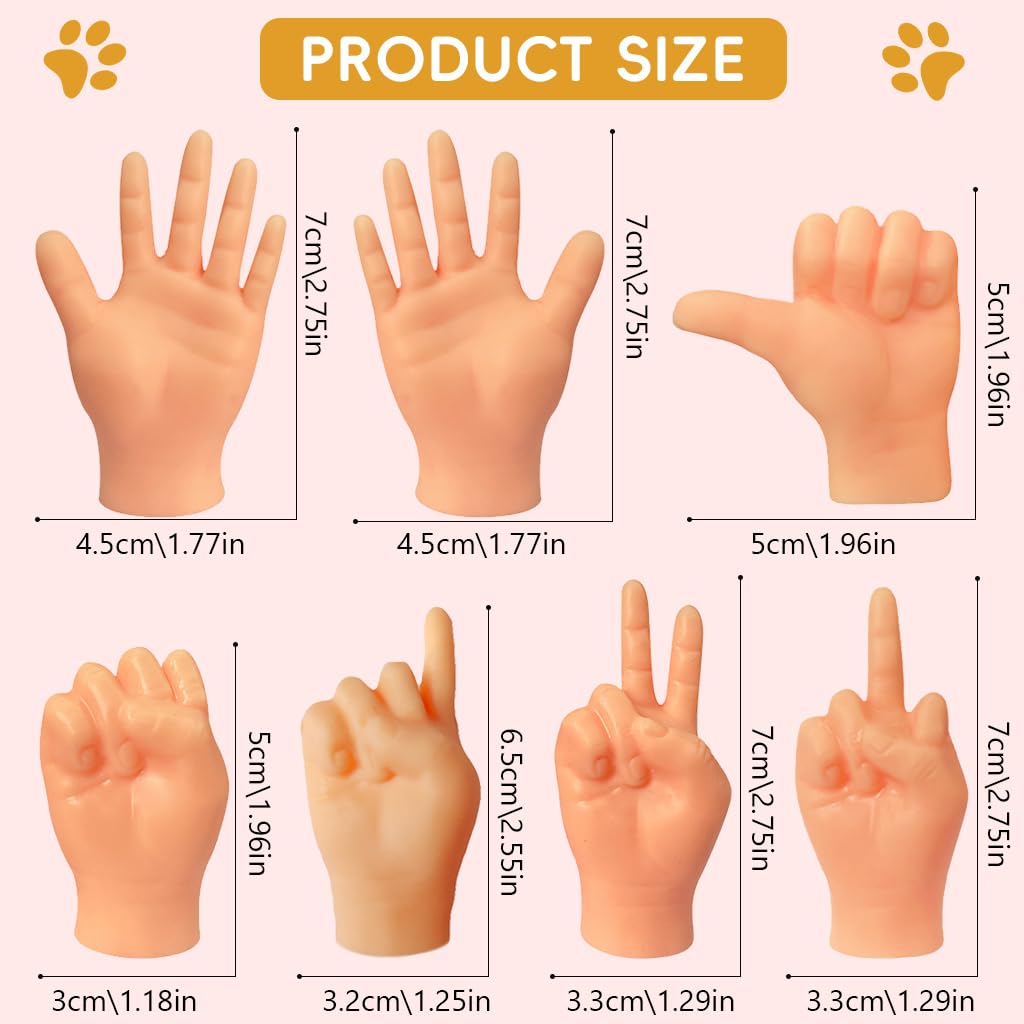 Qpets Mini Hands for Cats, Little Hands for Fingers Funny Little Cat Finger Gloves Soft Elastic Tiny Finger Hands Gag Puppet Show Mini Cat Gloves Mini Hands Toys (7PCS )