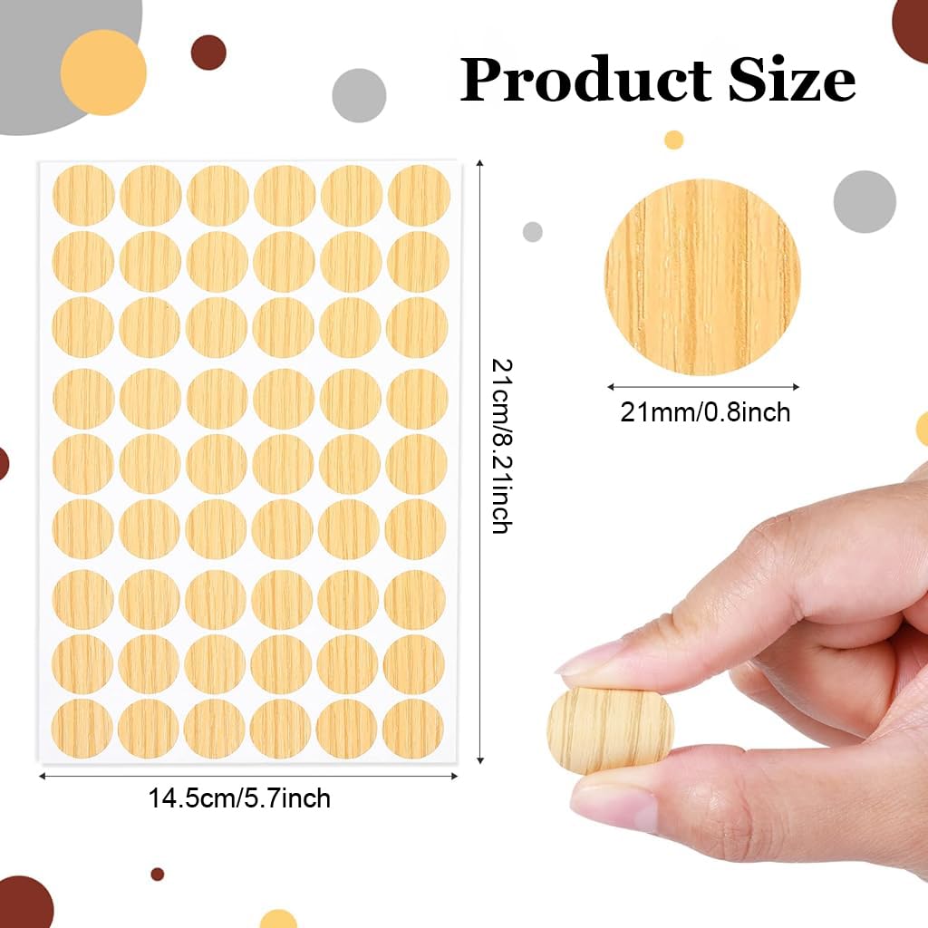 HASTHIP 864 Pieces Screw Covers Wood Stickers for Furniture, 0.83 Inch Screw Hole Stickers, Waterproof PVC Cover Caps Adhesive Wood Grain Stickers for Screw Holes Wall Cabinets Bookcase Desk