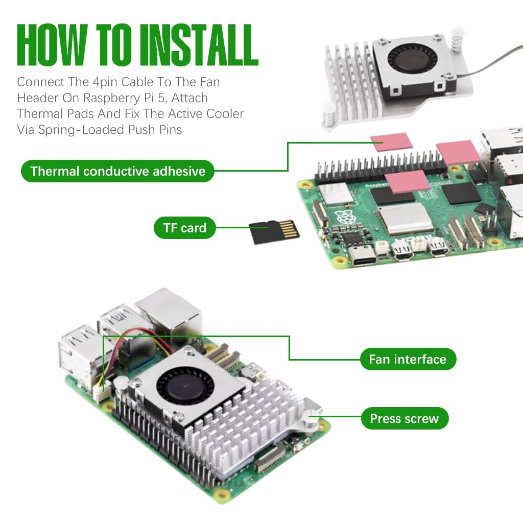 Verilux Cooler for Raspberry Pi 5, Combines a Temperature-Controlled Blower Cooling Fan and an Alumium Heatsink and Thermal Pad to Accelerate Heat Dissipation for Raspberry Pi 5