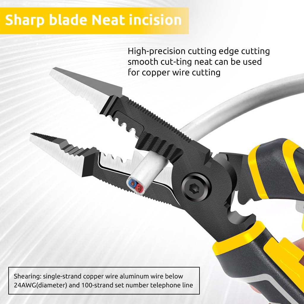 ZIBUYU 7-in-1 Wire Stripper, Wire Stripping Tool, Wire Cutter Stripping Tool for Electric Cable Stripping Cutting and Crimping, Yellow
