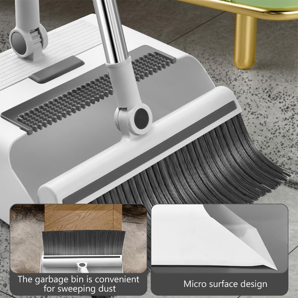 HASTHIP Broom and Dustpan Set for Home, Stand Up Broom Dustpan Combo with Intergrated Long Handle Floor Brush ( 3 in 1 )