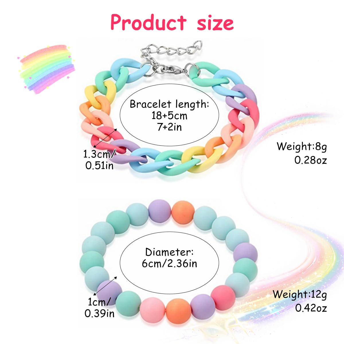 SANNIDHI 6pcs Beads Bracelet for Girls Women, Kids Acrylic Friendship Bracelet Set, Elastic Cute Rainbow Jewelry, Flower Heart Charms Beaded Bracelets Party Princess Dress Up Gifts
