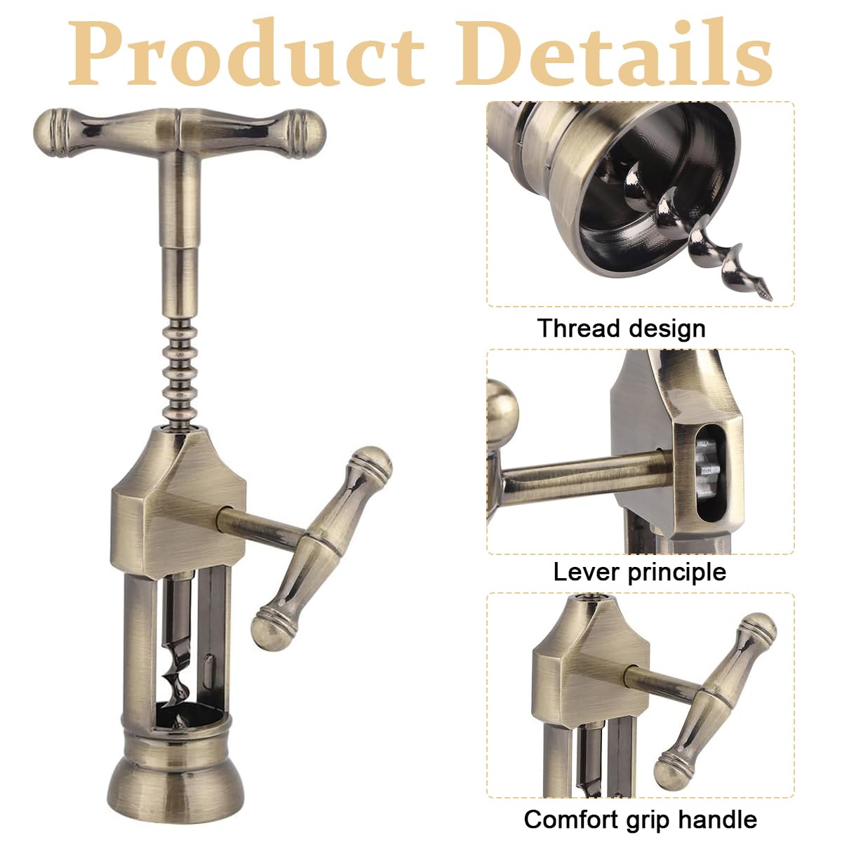 HASTHIP Wine Bottle Opener, Retro Zinc Alloy Wine Bottle Corkscrew Hand Cork Puller Bar Tool with Sturdy Lever Arms Creative Wine Opener for Home Bar Restaurant