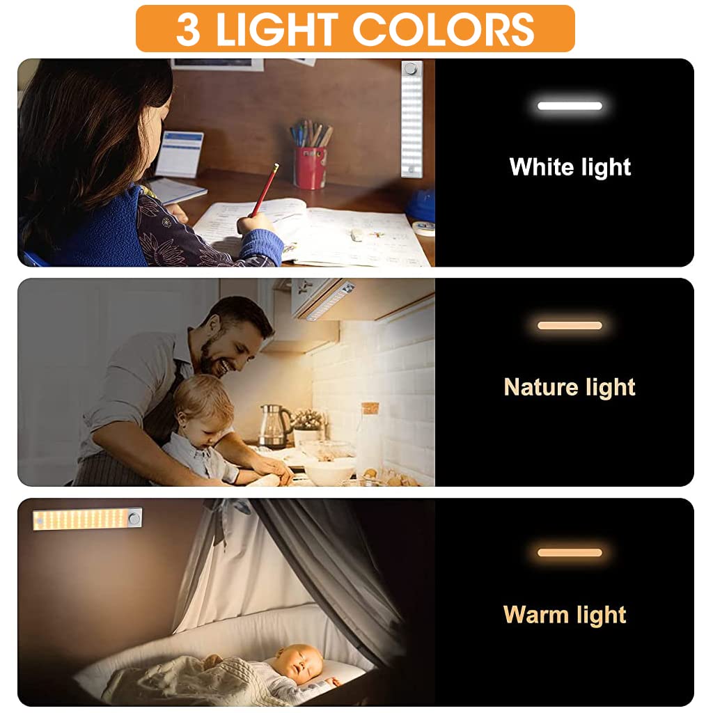 Verilux 128 LEDs Wireless Cabinet Light, 25cm Study Lamp with Stepless Dimming Wardrobe Light Sensor Closet Light Magnet Mounted LED Lights Ideal for Closet, Cabinet(USB Rechargable)
