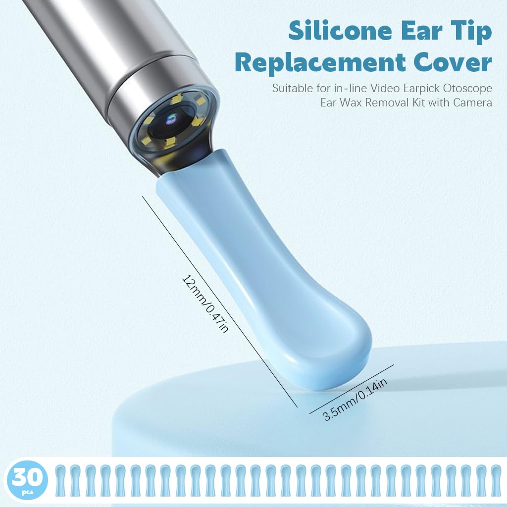 HANNEA 30 Pieces Silicone Tips for Ear Wax Remover Replacement Silicone Tips for Endoscope Ear Wax Removal Tool 12mm Length Universal Replacement Ear Wax Remover Tips for Visual Ear Wax Removers