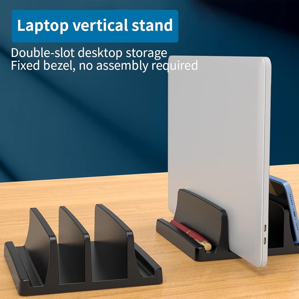 ZORBES Laptop Stand for for 17.3in Vertical MacBook Pro Stand MacBook Stand Desktop Organizer Silicone Anti-Slip Dual Slot Vertical Laptop Stand for MacBook/Chromebook/Surface/Dell/iPad