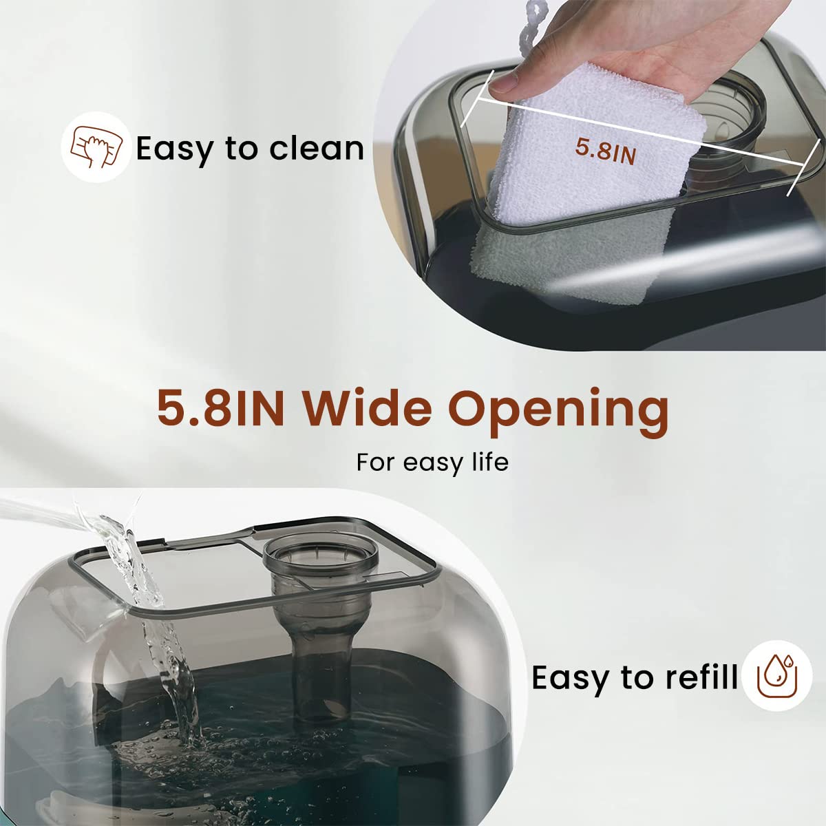 Bear 5L Humidifier for Room Moisture Essential Oil Allow 28dB Silent Humidifier for Plants Household Top Filling Ultrasonic Cool Mist Desktop Humidifier with 360° Steam Nozzle & Stepless Mist Adjust