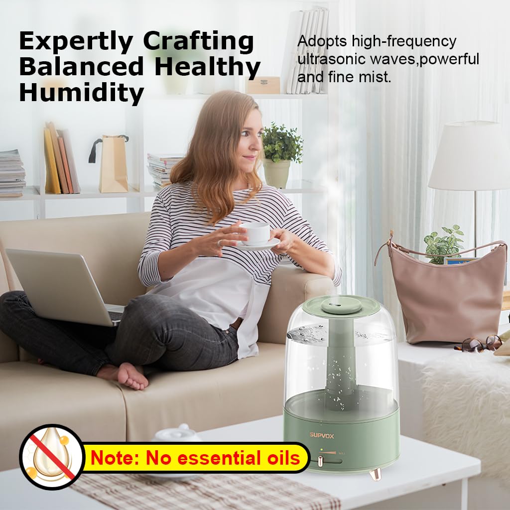 Supvox 4.2L Humidifier for Room Electric Diffuser for Home Silent Humidifier for Cold and Cough 360° Nozzle Rotation Ultrasonic Adjustable Air Humidifier with Mist Adjust Auto Shut-Off