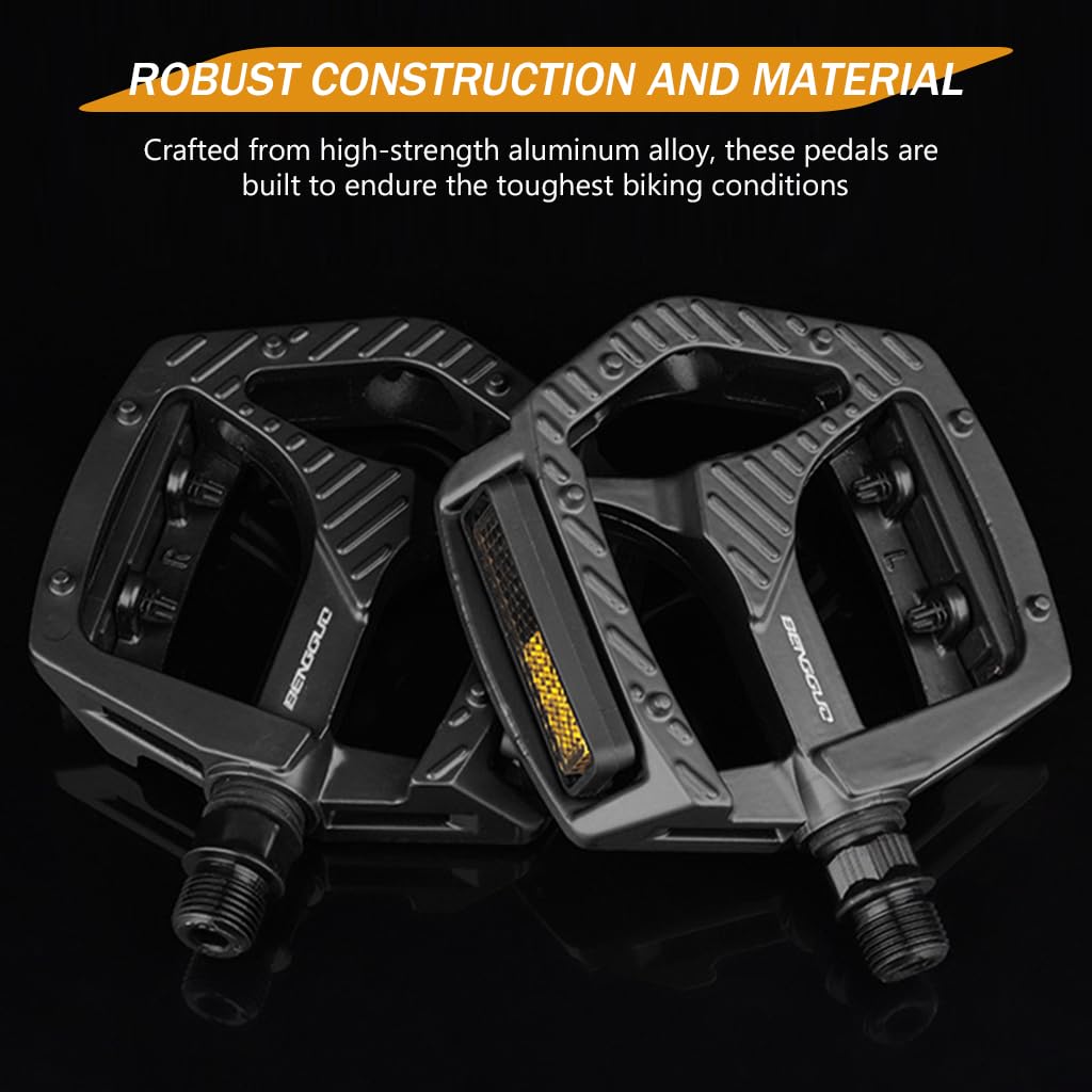Proberos 2Pcs Mountain Bike Pedals 9/16 Inch Universal Aluminum alloy Wide Flat Pedals for Mountain Bike Anti-slip Flat Pedals Replacement Bike Pedals for Bike Motification