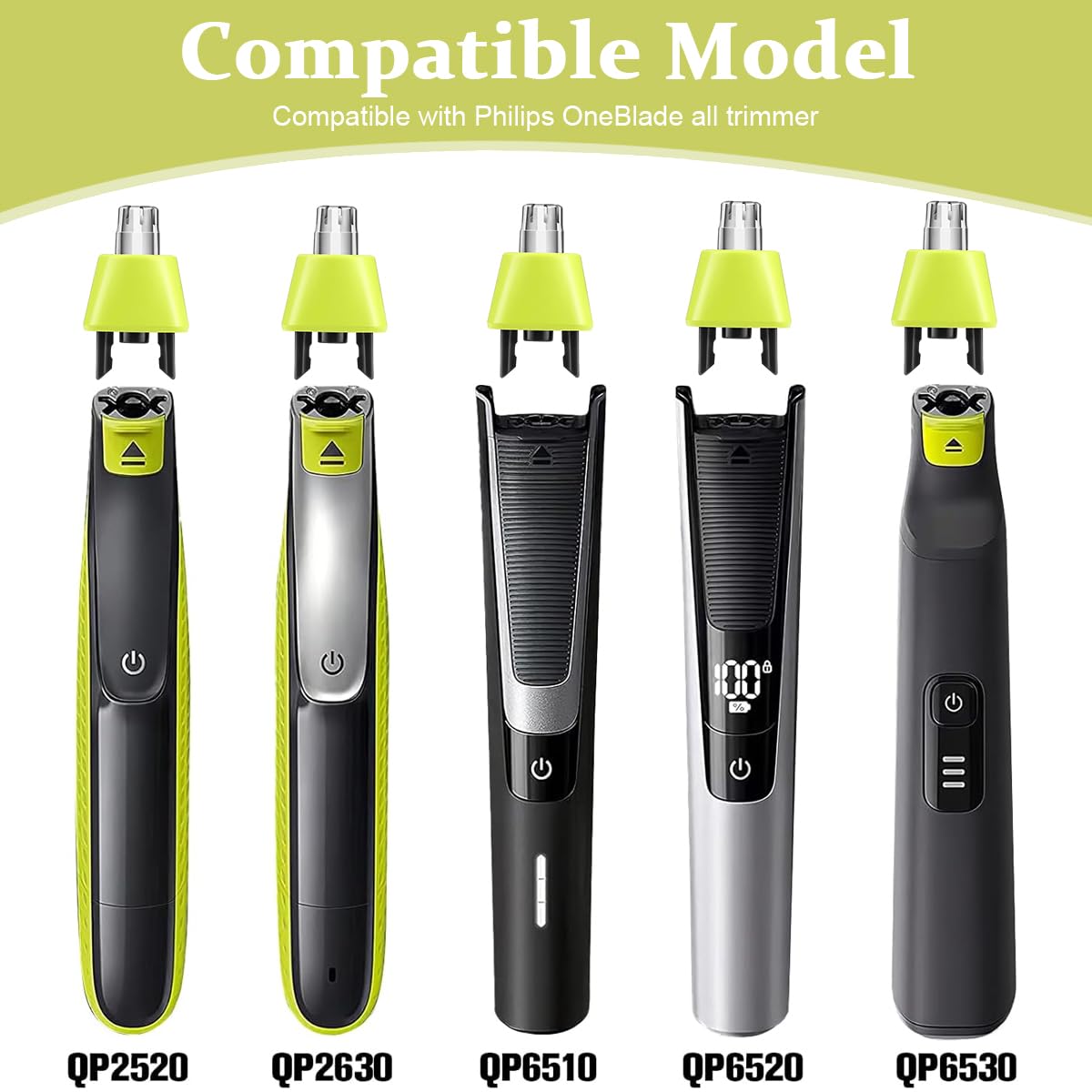 HANNEA 2Pcs Nose Hair Trimmer Tips Compatible with for Philips Norelco Onelade & OneBlade Pro Shaver Stainless Steel Nose Hair Trimmer Tips Replacements