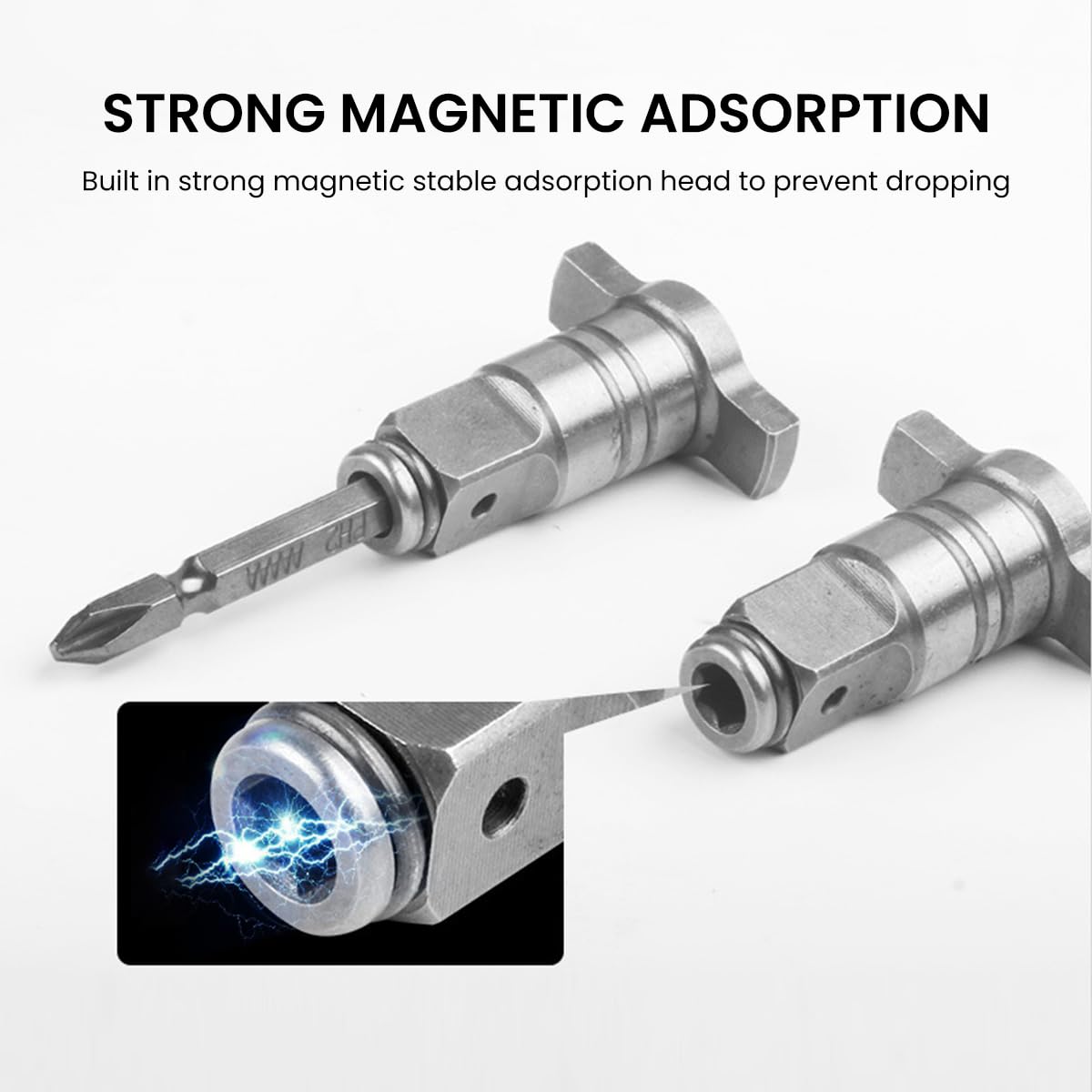Serplex Magnetic Converter Attachment 1/2Inch Square Drive to 1/4Inch Hex Female Socket Adapter Assembly Drill Housing for Power Wrench, Universal Fit Hex Tool, Drill Bit, Socket Sleeve