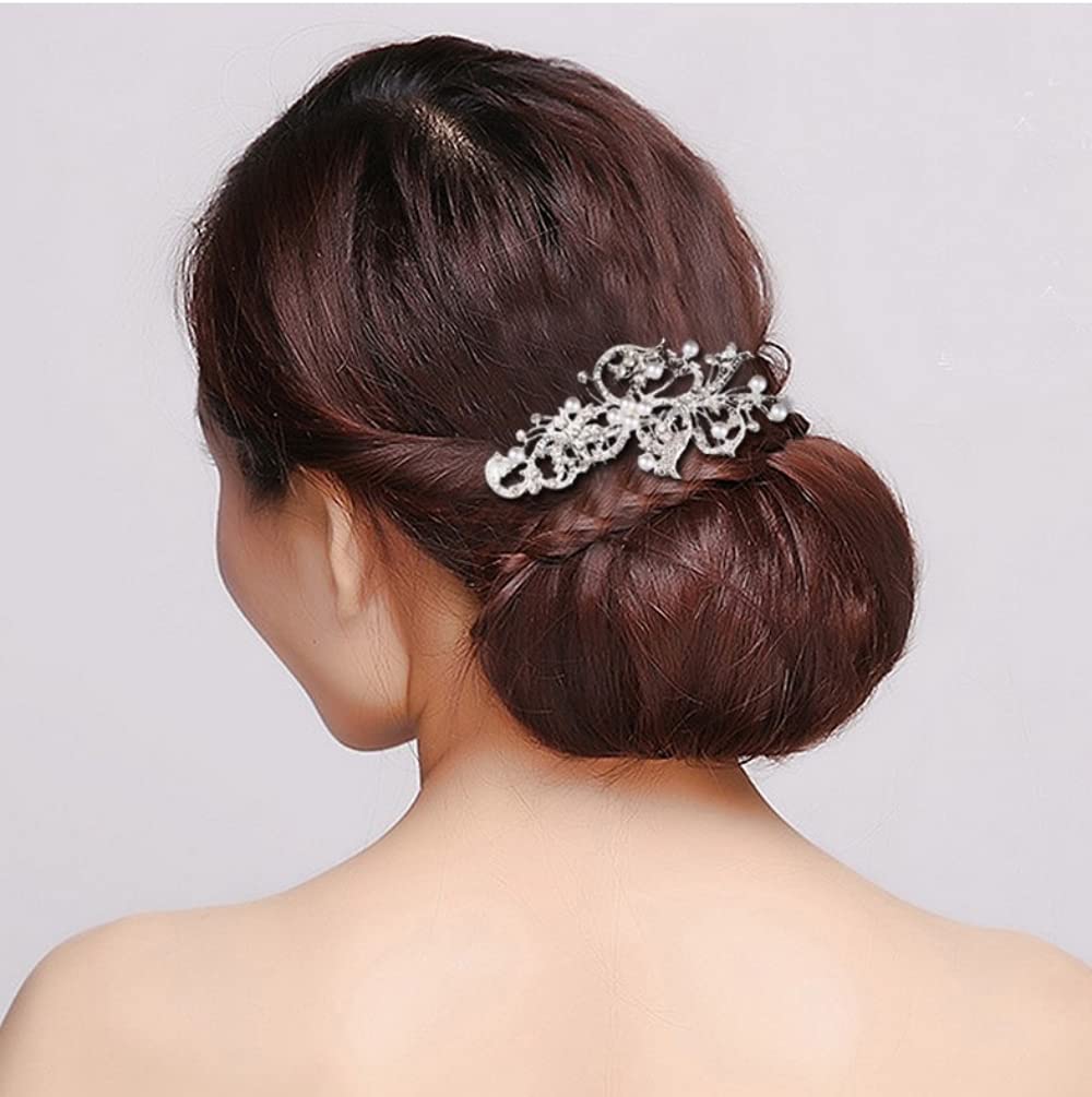 PALAY 2 Pcs Bridal Hair Clips-Dainty Flowered Headpiece White Cream Flower Beads Hair Comb Vintage Crystals Hair Comb Hair Accessory for Women & Girls