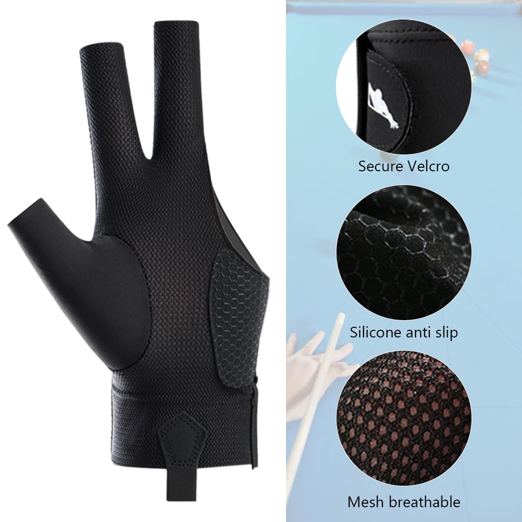Proberos 1Pcs Snooker Pool Billiard Glove, Left Hand Billiard Glove Single Hand Professional Snooker Glove Breathable Snooker Glove Anti-slip Patch Design with Adjustable Wrist Strap