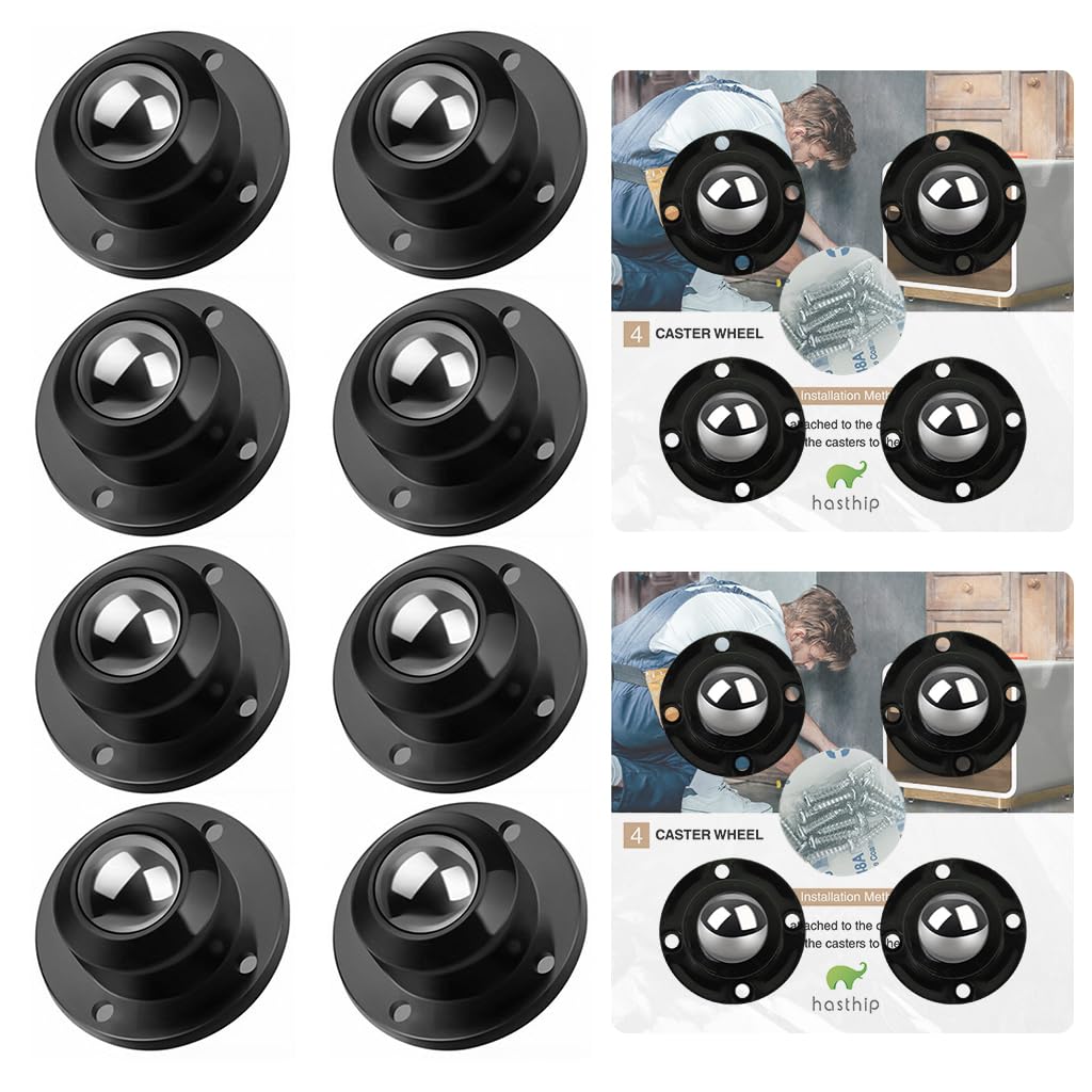 HASTHIP 8Pcs Caster Wheel Self Adhesive Caster Wheel 360° Swivel Wheels for Furniture, Small Appliance, DIY Modification Moving Table Heavy Duty Caster Wheels 400Kg Loading Capacity