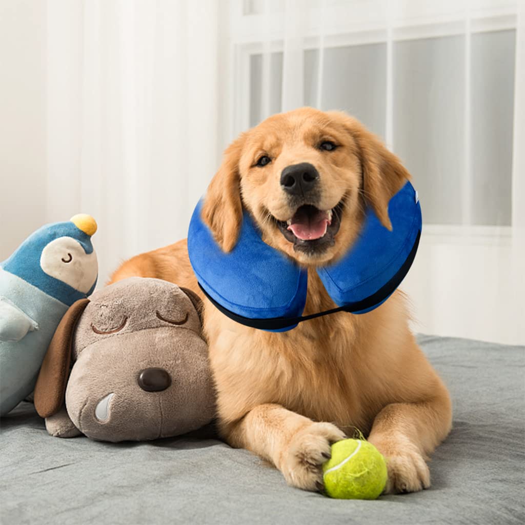 Qpets Dog Collar, E Collar for Cats Inflatable Dog Cone Collar with Soft Cotton Cover & Velcro Strap & Adjustable Size, After Surgery for Anti-Licking Cone Collar for Cat Dog(L, 38-50cm)