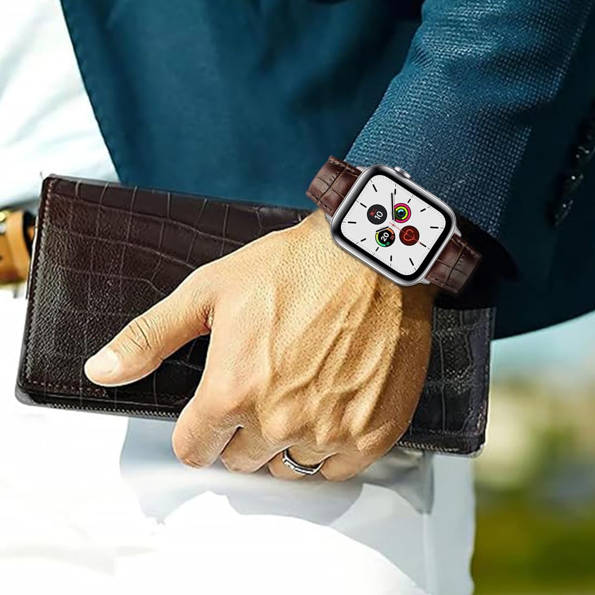 ZORBES Watch Strap Band For Apple Watch PU Leather Watch Strap Band Adjustable Size Fashion Men Leather Watch Strap Band for Apple Watch 42/44/45/49mm, Compatible with Apple Watch 8/SE/7/6/5