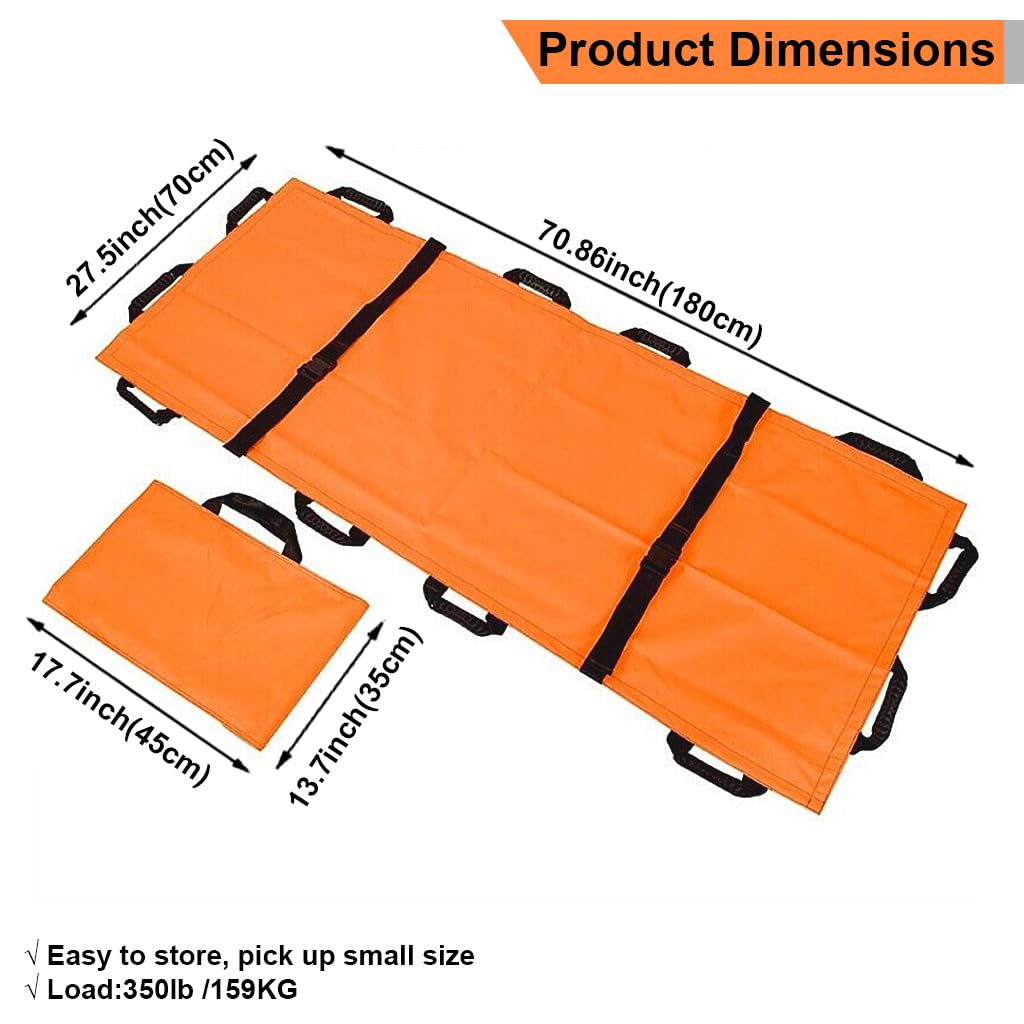 Serplex Folding Emergency Transport Stretcher with 12 Handles, Double Layer Oxford Cloth Waterproof Foldable Emergency Rescue Back Stretcher, Capacity 350 lbs, 70.8