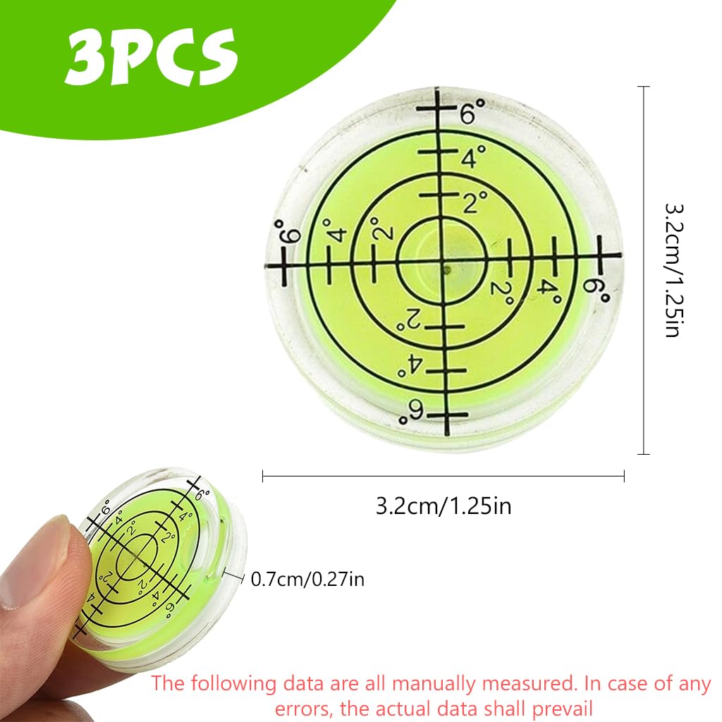 Serplex 3Pcs Circular Bubble Level Bullseye Level Acrylic Green Mineral Spirit Circular Level 360-Degree Leveling with Concentric Circles Marks Mini 3.2cm Diameter Pocket Bubble Level