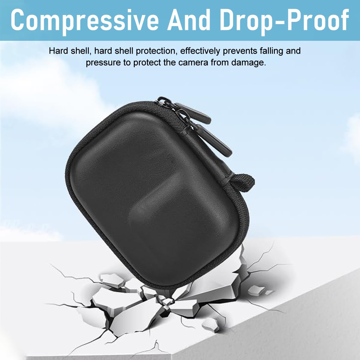 ZORBES Carrying Case for OSMO Action 5 Pro/4/3 Waterproof PU Hard Shell Storage Bag Plush Lining Design Action Camera Travel Case with Handstrap & Carabiner, 9.8 * 7.6 * 4.5cm