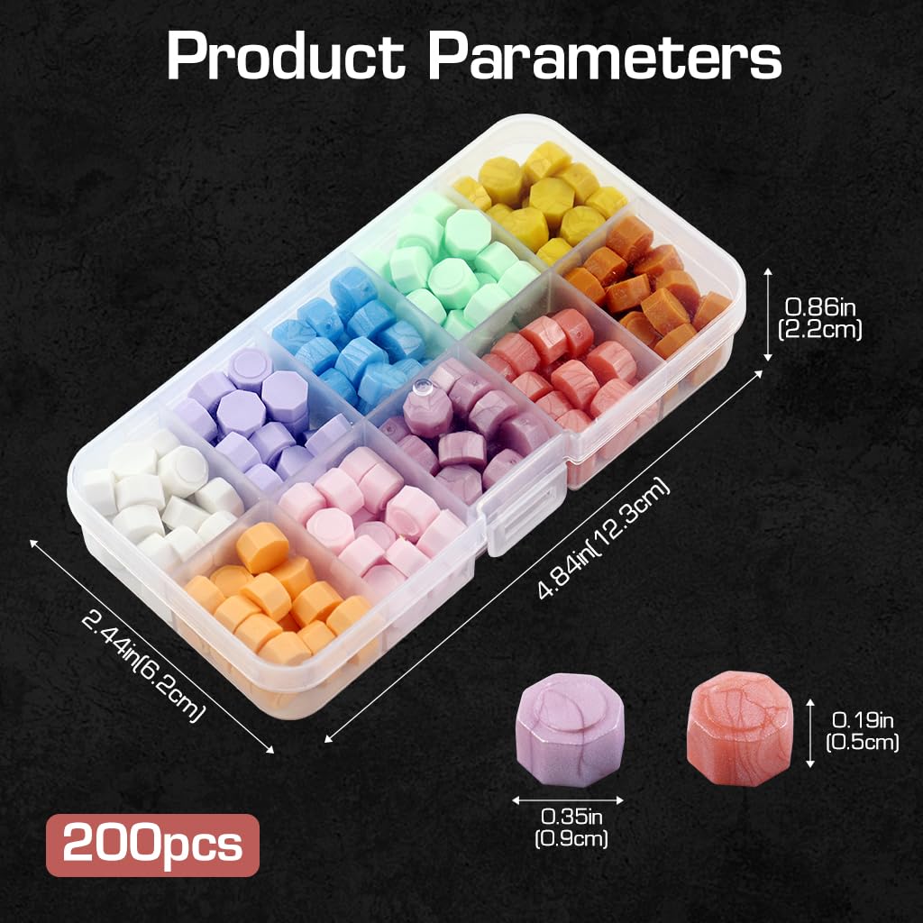 HASTHIP 200 Pieces Sealing Wax Beads Set, 10 Grids 10 Colors Seal Wax Pellets for Stamp Seals Invitations, Scrapbook, Eco Seal Wax Beads Kit with Plastic Box Colors Seal Wax Pellets