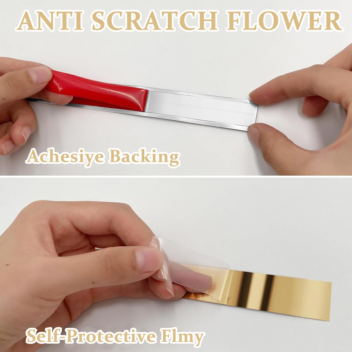 HASTHIP 2 pack16.4ft Golden Metal Trim Wall Strip for Wall Ceiling Floor Cabinet Tile Edge Moulding, 201 Stainless Steel Self Adhesive Peel and Stick Wall Trim