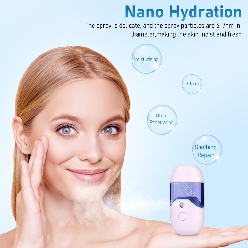 MAYCREATE Nano Facial Mist Sprayer, 50ml Mini Portable Nano Face Mist Spray Machine Mister, USB Rechargeable Beauty Skin Care Machine for Face Hydrating, Daily Makeup