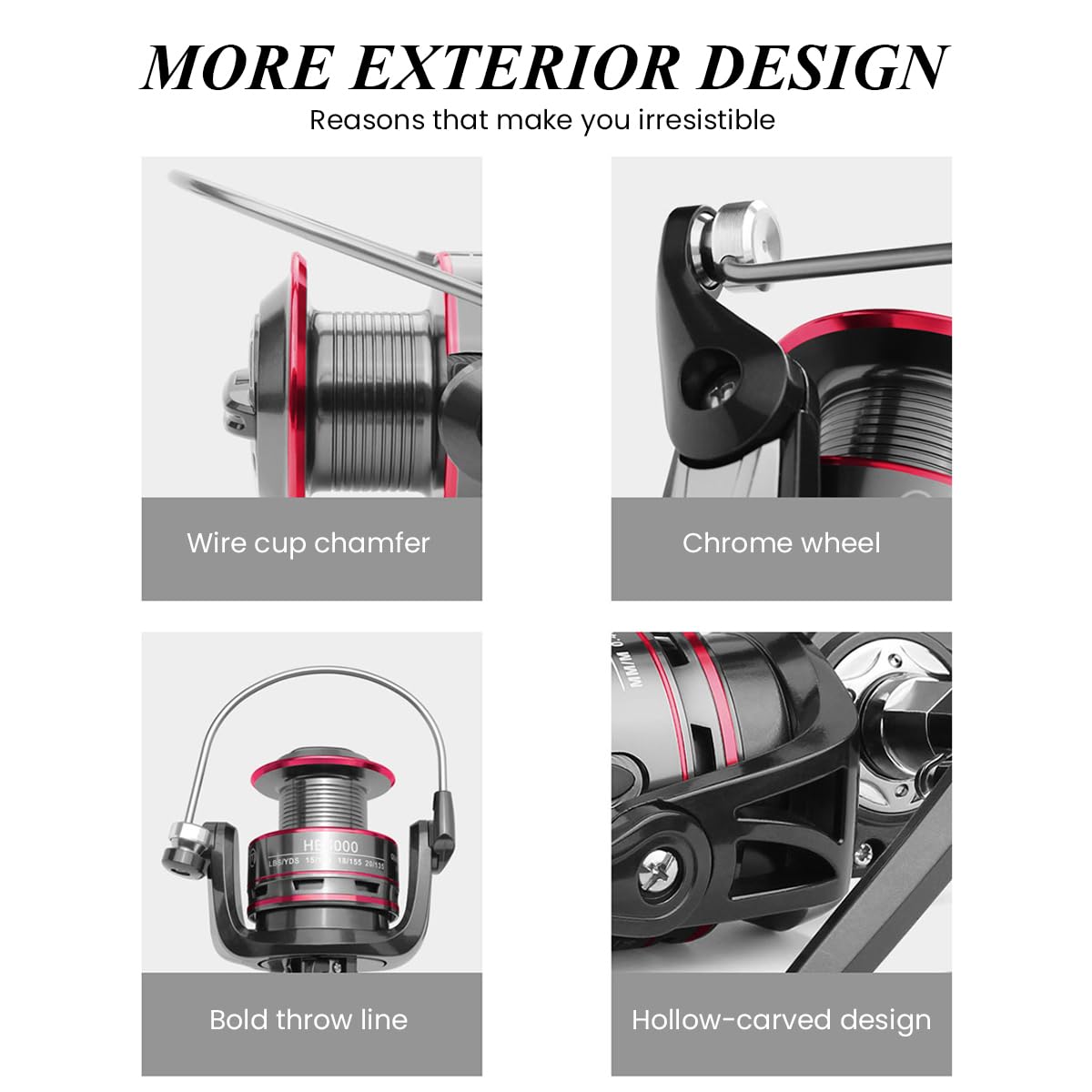 Proberos Fishing Reel HB6000 Heavy Duty Metal Fishing Reel Smooth 11BB Left/Right Interchangeable Metal Shaft Handle Smooth 11BB 5.2: 1 Gear Ratio