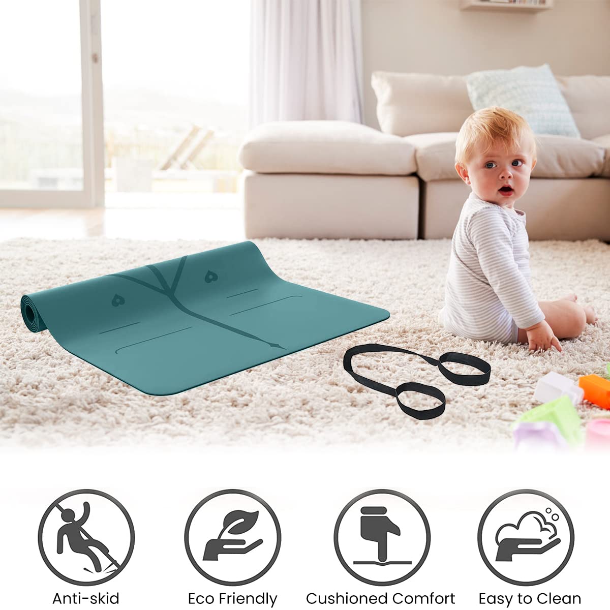 Proberos 185 * 80 * 0.8cm Yoga Mat for Women Men with Portable Bag, Waterproof TPE Yoga Mats for Home Gym & Outdoor Workout, Double-sided Non-slip Gym Mats for Yoga, Hiit, Working Out, Light weight