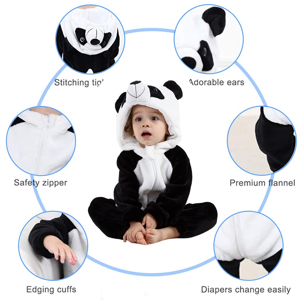SNOWIE SOFT Baby Jumpsuit for Boys Girls Flannel Cartoon Panda Pajamas for Kids Warm Soft Flannel Pajamas for Kids Party Cartoon Jumpsuit for Girls Boys (12-18 Month)