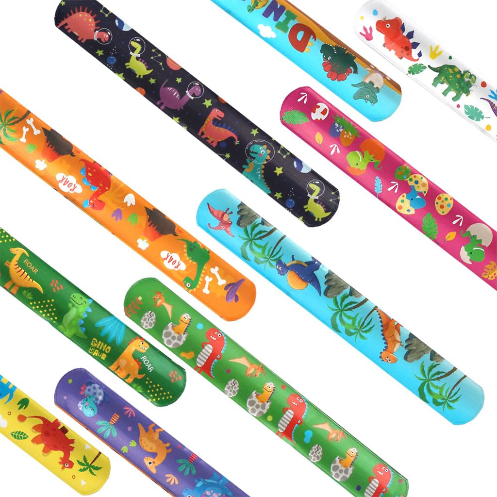 PATPAT 24pcs Kids Snap Bracelets Wrist Loop Dinosaur Wristbands Party Favor Kids Slap Bracelets 8.6 inches Wrist Loop Dinosaur Slap Bracelets for Party, Festival, Event