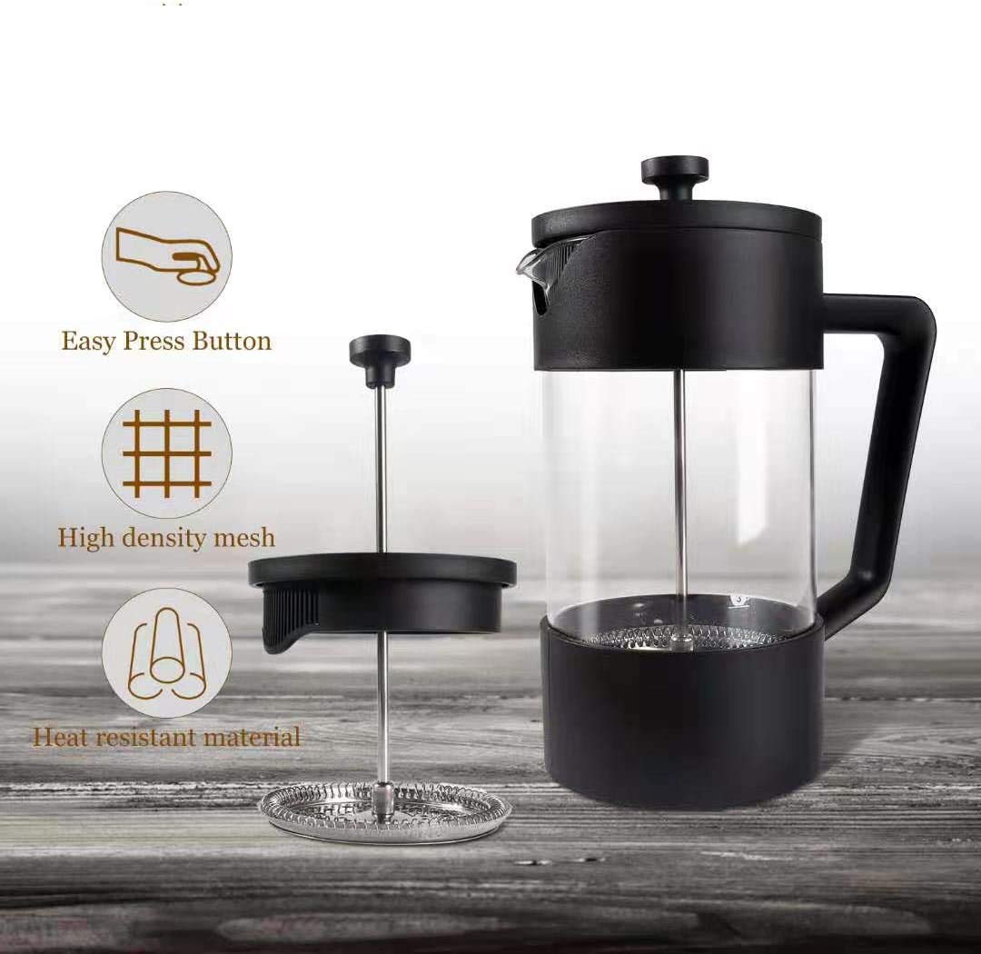 HASTHIP French Press Coffee Maker 600ML 3 Part Superior Filtration German Heat-Resistant Borosilicate Glass Coffee Maker with 304 Stainless Steel Rust-Free Dishwasher Safe