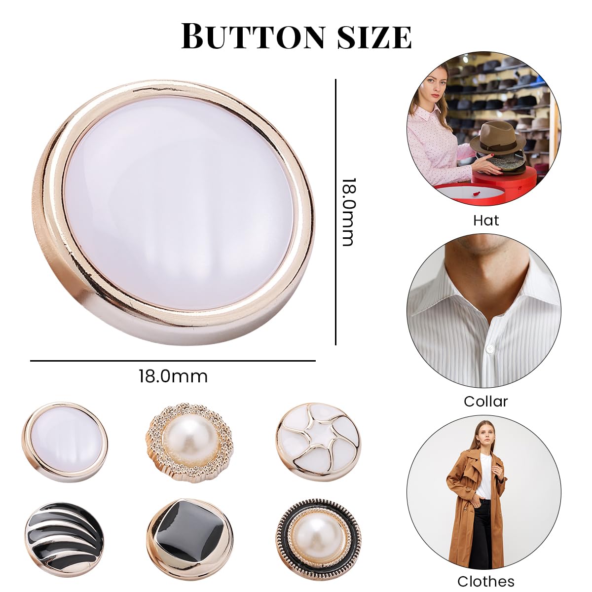 SANNIDHI 30pcs Shirt Button with Shank, Sew in Faux Pearl Buttons for Clothes Coat Jacket Sweater, Elegant 18mm 6 Designs Sewing Crafts Buttons Replacement