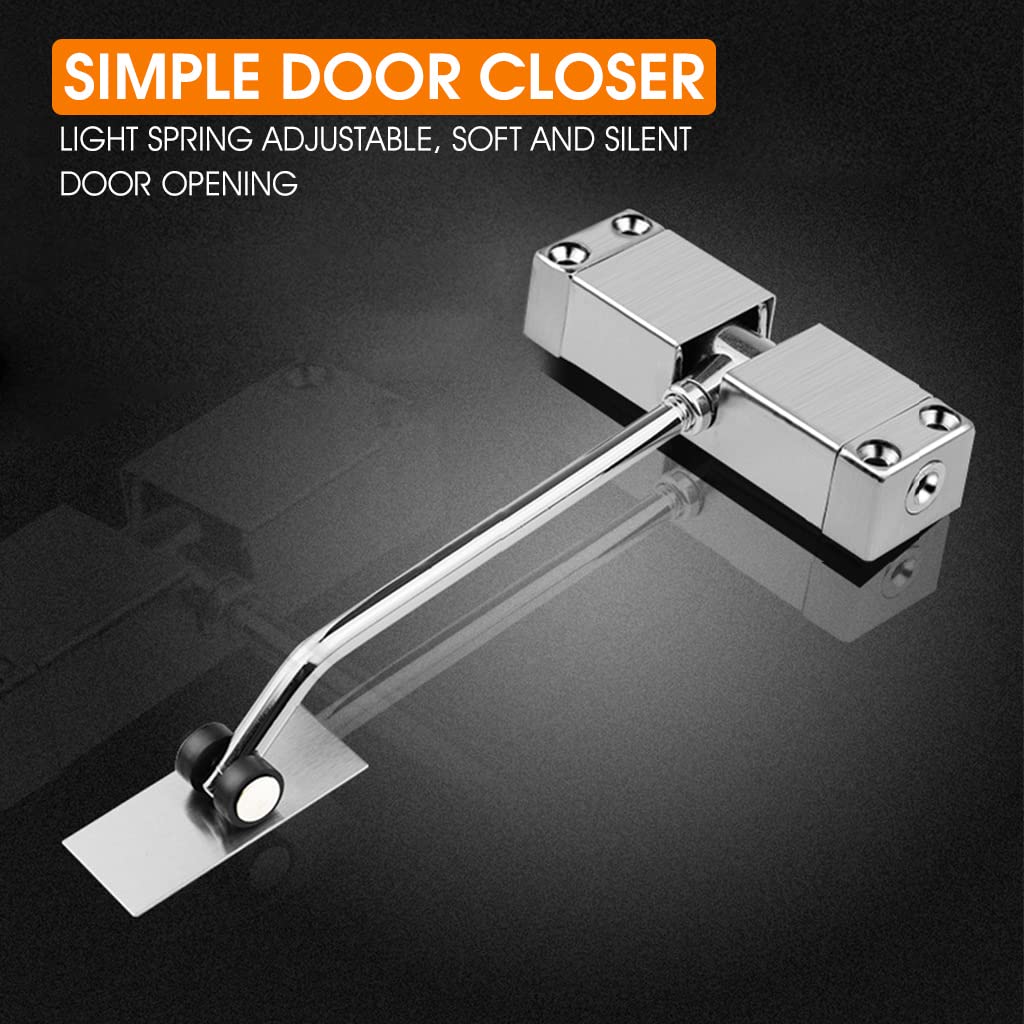 HASTHIP Door Closer, Zinc Alloy Automatic Safety Spring Door Closer, Adjustable Closing Door Hinge, Quiet Door Closer for Wooden Door, Metal Door, Security Door, Weight Up to 30 Kgs (Silver)