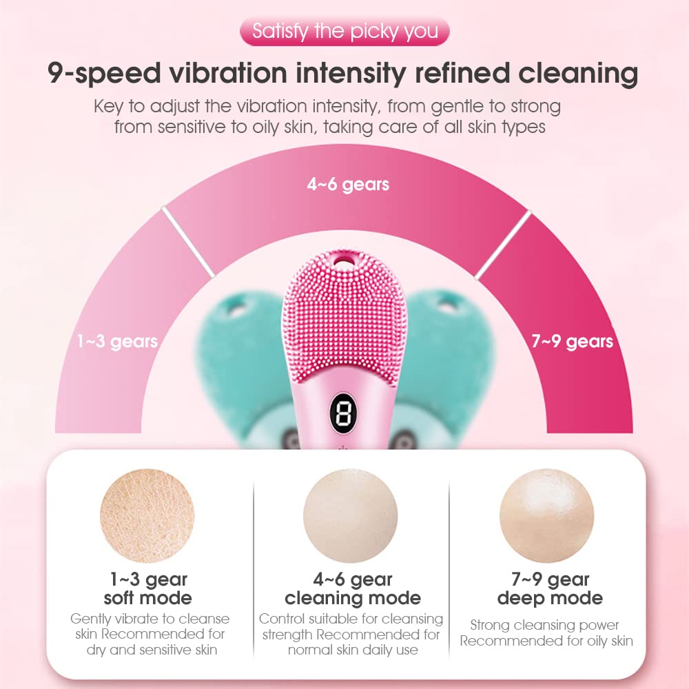 MAYCREATE Rechargeable Facial Cleansing Massager Brush Ultrasonic High-Frequency Vibration Facial Cleanser,Heated Silicone Facial Scrubber,Waterproof Design, for Deep Cleansing, Exfoliating