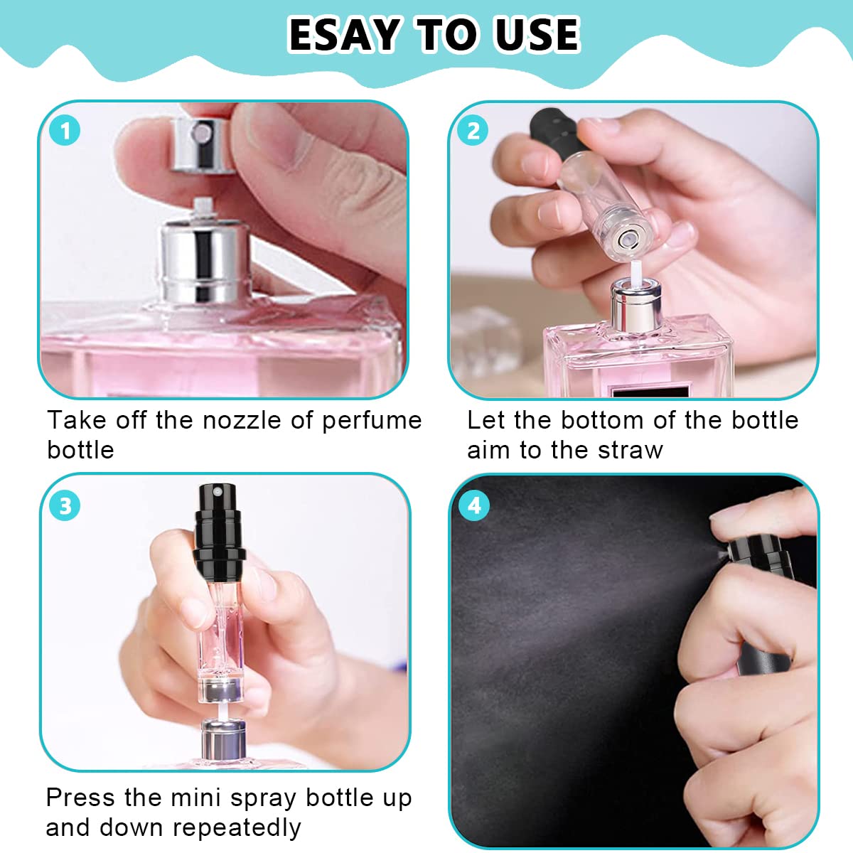 MAYCREATE Mini Perfume Refill Bottle 5ml, Upgraded Leakproof Perfume Atomiser Refillable Perfume Bottle, Matte Black Pocket Empty Spray Bottle Pump Dispenser (Metal Shell+Glass Inner)