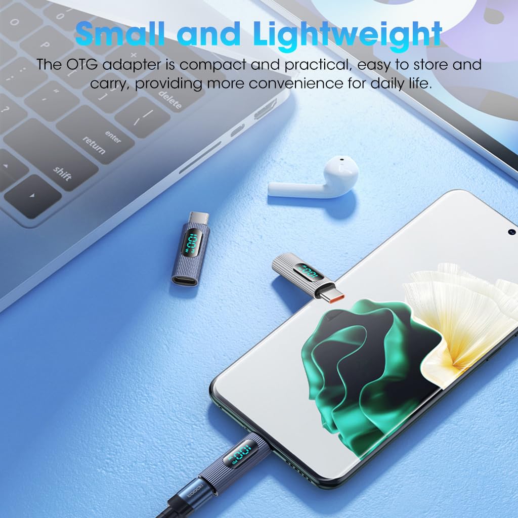 Verilux USB C Adapter USB C Male to Female USB C Adapter Support 480mbps Data Transfer, 100W PD Fast Charging with LCD Digital Display Compatible for MacBook Pro/Air, USB-C HUB/Dock
