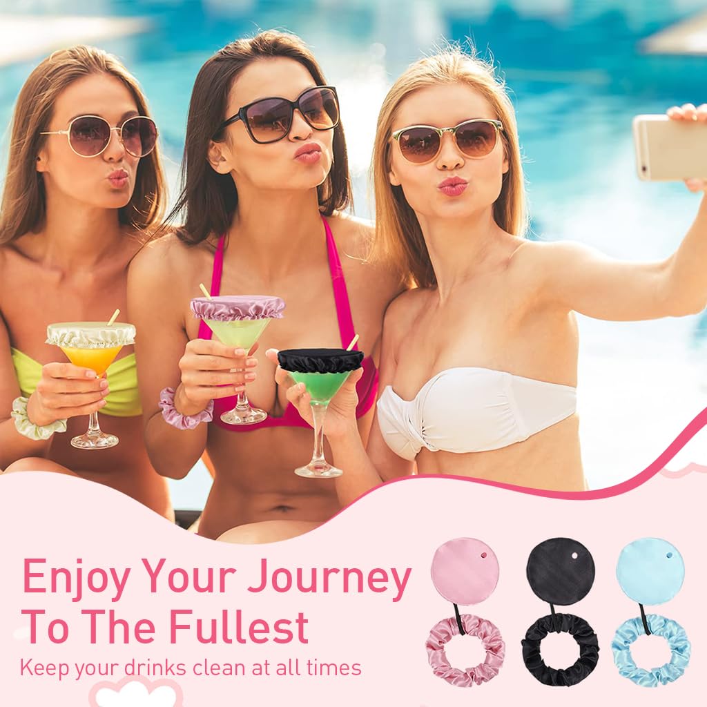 HASTHIP 3Pcs Drinking Cup Cover with Straw Hole & Anti-slip Wrist Strap Reusable and Washable Fabric Elastic Closure Drinking Cup Cover for Water Cup, Drinks