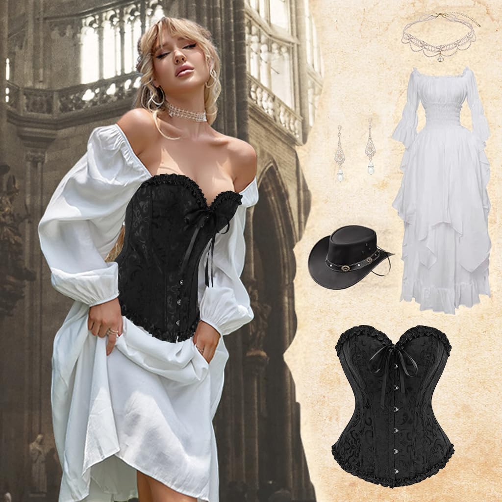 PALAY Corset Tops for Women, Bustier Shapewear Lingerie Lace Up Waist Push up Bodysuit Floral Overbust Corset Bustier Tube Going Out Tops, 3XL