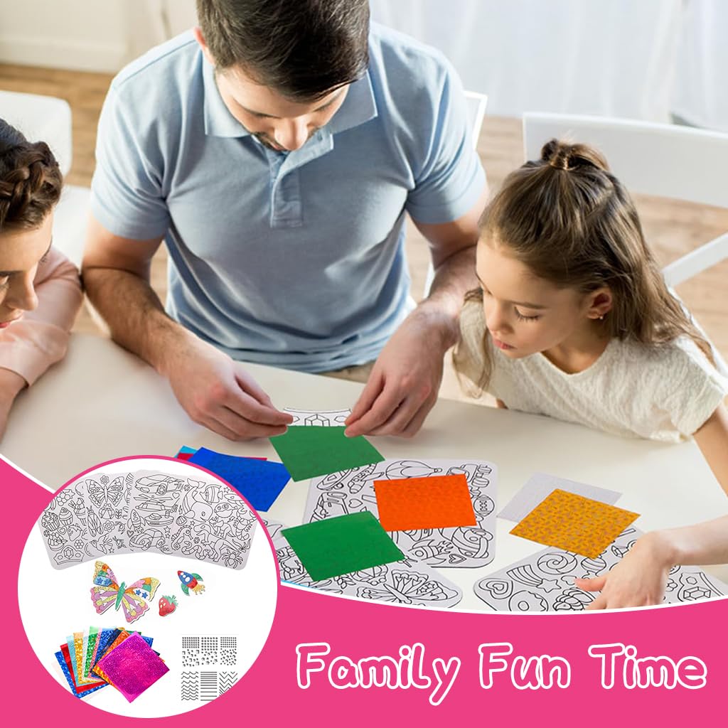 PATPAT DIY Foil Sticker Art Crafting Kit for Kids Patchwork Foil Sticker Art Craft Supplies Kit Educational Fun Butterfly Foil Sticker for DIY Art Sensory Art Toys for Kids 2-3 Years Old