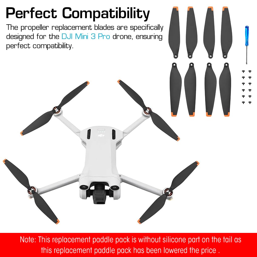 ZORBES Dji Mini 3 Pro Propeller, 8Pcs Dji Mini 3 Propeller Blades Replacement, Ultral Lightweight Silent Flight Propeller Set With Screwdriver 12 Screws, Low Noise Replacement Drone Wings