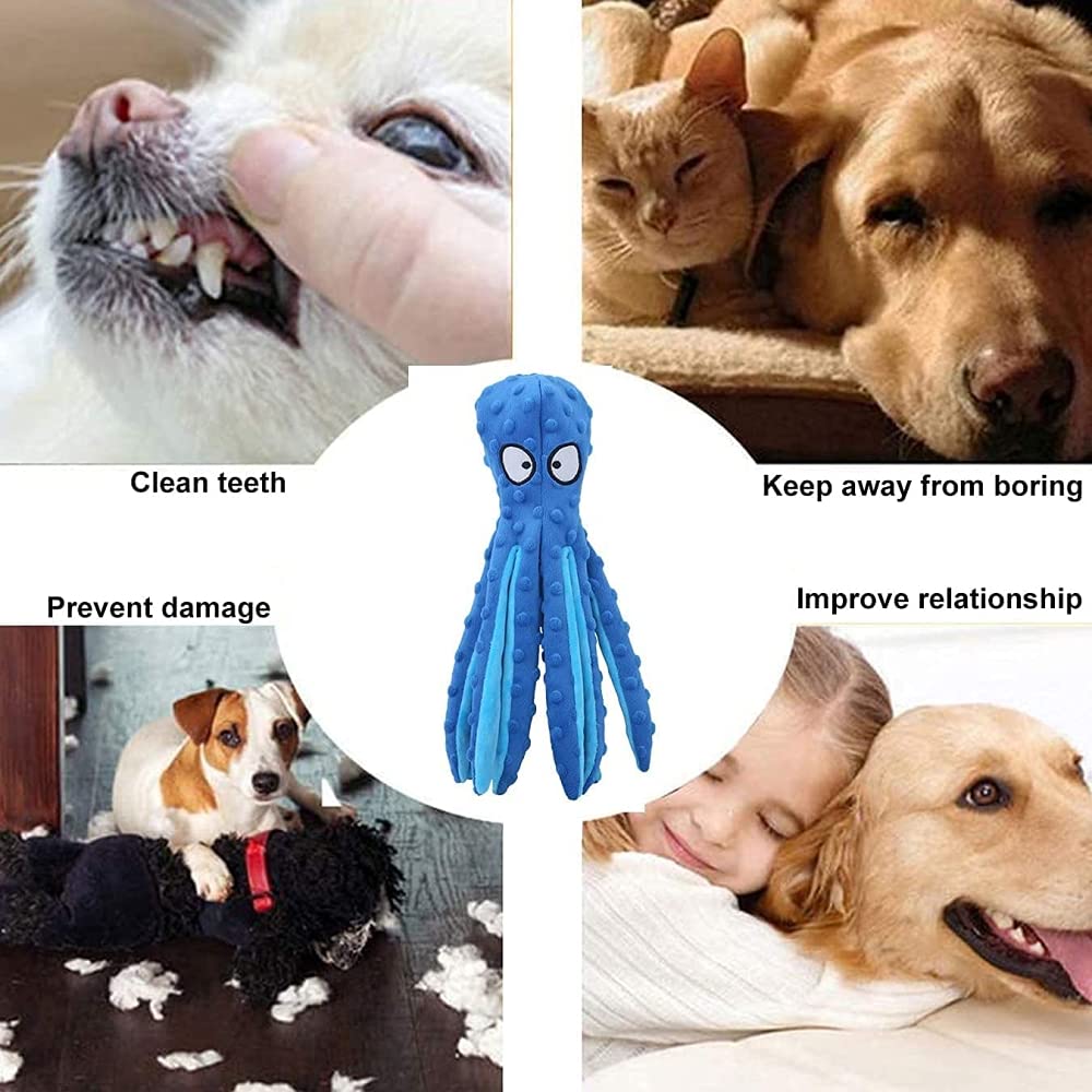 Qpets Squeaky Dog Toys with Crinkle Paper for Puppy Teething Durable Dog Chew Toy Funny Interactive Pupper Toys for Small to Medium Dogs Training and Playing Blue