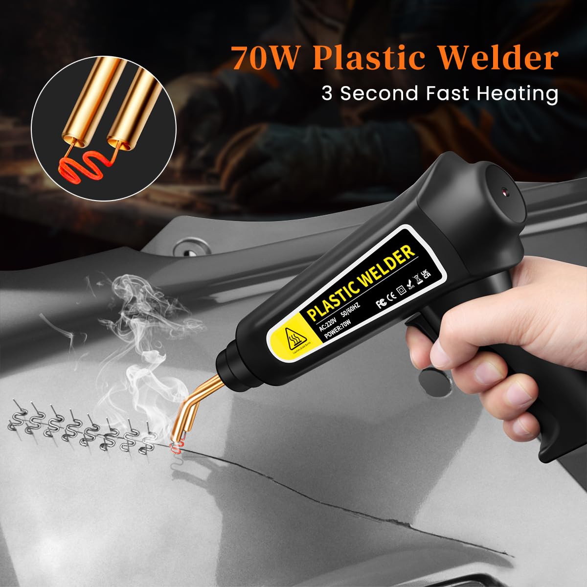 Serplex 70W Plastic Welder, Welding Machine Hot Stapler Kit, Plastic Welder Gun Kit, Car Bumper Repair Kit, Plastic Repair Kit with Staples, Portable Toolbox