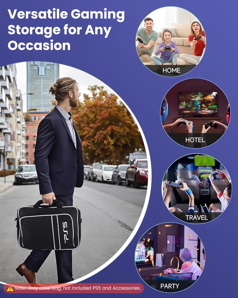 Verilux Carrying Case for PS5, Travel Bag Storage Carry Case Cover Protective Shoulder Handbag for Sony Playstation 5/PS5 Console Disc/Digital Edition, Controllers, Game Cards, HDMI and Accessories