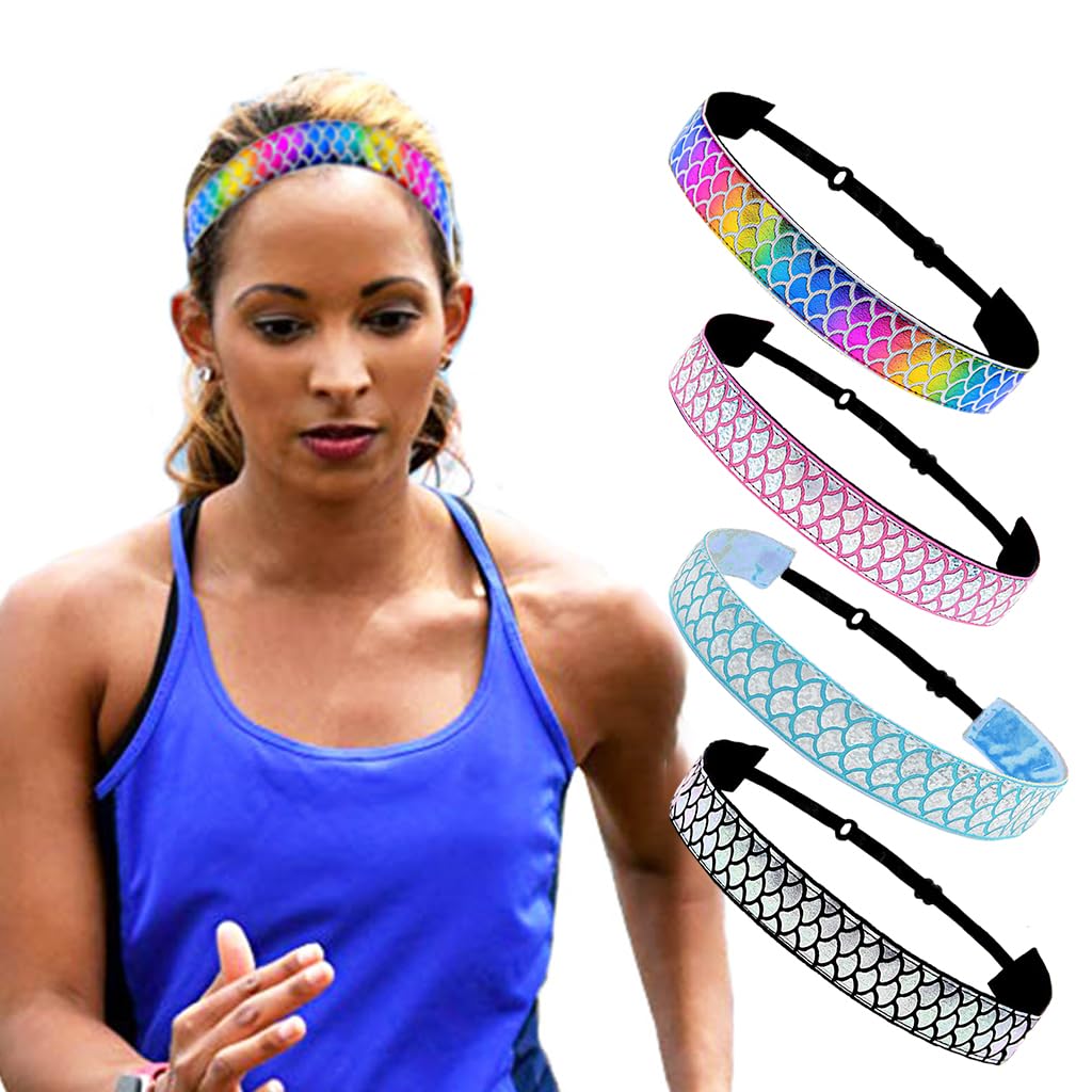 PALAY 4pcs Mermaid Elastic Headbands Yoga Headband Running Headband for Women Elastic Hair Headband, Sport Headband for Yoga, Fitness, Running